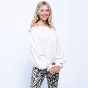 Cream Off The Shoulder Gauze Top, NEW, Boutique